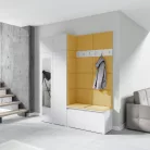 Blum 19 kárpitozott előszobafal tükörrel, fehér - sárga 18 - egyedi