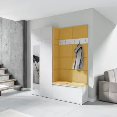   Blum 19 kárpitozott előszobafal tükörrel, fehér - sárga 18 - egyedi