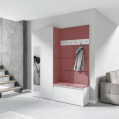   Blum 19 kárpitozott előszobafal tükörrel, fehér - rózsaszín 23 - egyedi