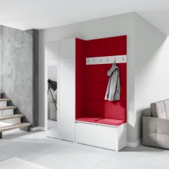   Blum 19 kárpitozott előszobafal tükörrel, fehér - rubinvörös 24 - egyedi