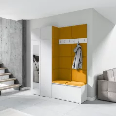   Blum 19 kárpitozott előszobafal tükörrel, fehér - sárga 26 - egyedi