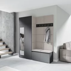   Blum 19 kárpitozott előszobafal tükörrel, grafit - krém 01