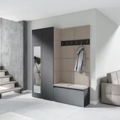   Blum 19 kárpitozott előszobafal tükörrel, grafit - bézs 02