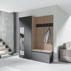   Blum 19 kárpitozott előszobafal tükörrel, grafit - bézs 04