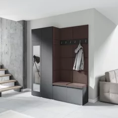   Blum 19 kárpitozott előszobafal tükörrel, grafit - barna 08