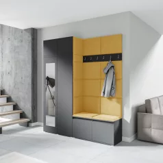   Blum 19 kárpitozott előszobafal tükörrel, grafit - sárga 18 - egyedi