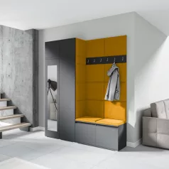   Blum 19 kárpitozott előszobafal tükörrel, grafit - sárga 26 - egyedi