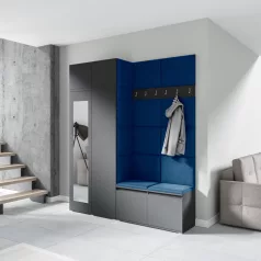   Blum 19 kárpitozott előszobafal tükörrel, grafit - sötétkék 31 - egyedi
