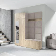   Blum 19 kárpitozott előszobafal tükörrel, sonoma - bézs 02