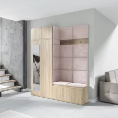   Blum 19 kárpitozott előszobafal tükörrel, sonoma - rózsaszín 19 - egyedi