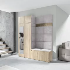   Blum 19 kárpitozott előszobafal tükörrel, sonoma - ezüst 32 - egyedi