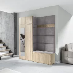   Blum 19 kárpitozott előszobafal tükörrel, sonoma - szürke 33 - egyedi