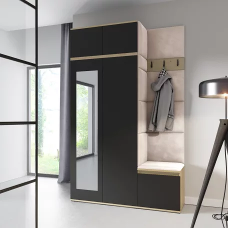 Blum 20 kárpitozott előszobafal tükörrel, artisan/fekete - krém 01
