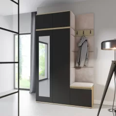   Blum 20 kárpitozott előszobafal tükörrel, artisan/fekete - bézs 02