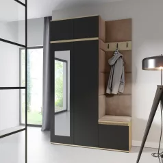   Blum 20 kárpitozott előszobafal tükörrel, artisan/fekete - bézs 04
