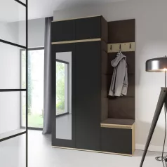   Blum 20 kárpitozott előszobafal tükörrel, artisan/fekete - barna 08