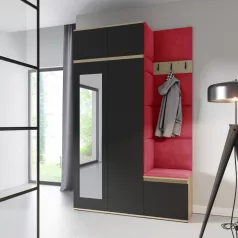   Blum 20 kárpitozott előszobafal tükörrel, artisan/fekete - piros 09 - egyedi