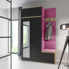   Blum 20 kárpitozott előszobafal tükörrel, artisan/fekete - pink 10 - egyedi