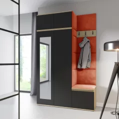   Blum 20 kárpitozott előszobafal tükörrel, artisan/fekete - narancssárga 17 - egyedi