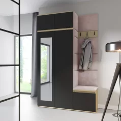   Blum 20 kárpitozott előszobafal tükörrel, artisan/fekete - rózsaszín 19 - egyedi
