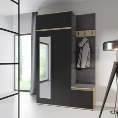   Blum 20 kárpitozott előszobafal tükörrel, artisan/fekete - szürke 34 - egyedi