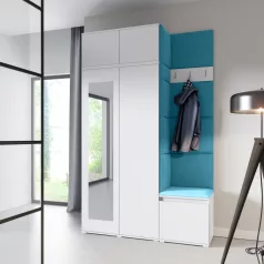   Blum 20 kárpitozott előszobafal tükörrel, fehér - azúr 13 - egyedi