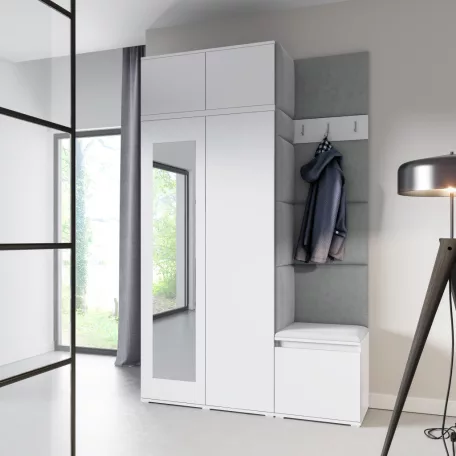 Blum 20 kárpitozott előszobafal tükörrel, fehér - szürke 14