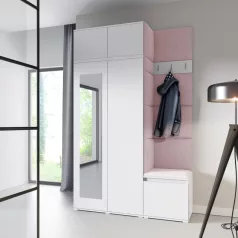   Blum 20 kárpitozott előszobafal tükörrel, fehér - rózsaszín 19 - egyedi