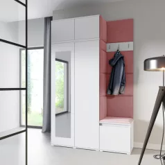   Blum 20 kárpitozott előszobafal tükörrel, fehér - rózsaszín 23 - egyedi