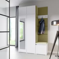   Blum 20 kárpitozott előszobafal tükörrel, fehér - oliva zöld 27 - egyedi