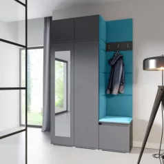   Blum 20 kárpitozott előszobafal tükörrel, grafit - azúr 13 - egyedi