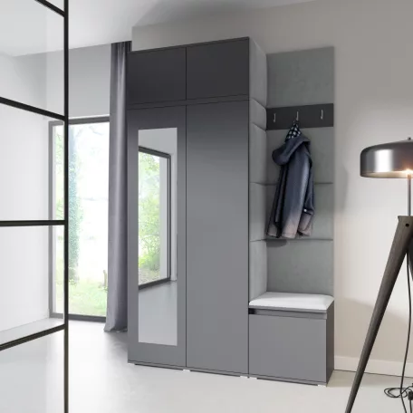 Blum 20 kárpitozott előszobafal tükörrel, grafit - szürke 14