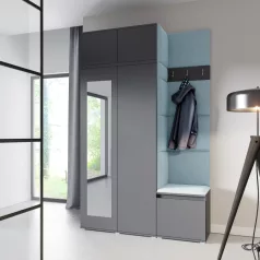   Blum 20 kárpitozott előszobafal tükörrel, grafit - aqua 22 - egyedi