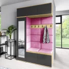 Blum 21 kárpitozott előszobafal tükörrel, artisan/fekete - pink 10 - egyedi