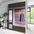 Blum 21 kárpitozott előszobafal tükörrel, artisan/fekete - lila11 - egyedi