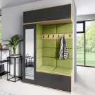 Blum 21 kárpitozott előszobafal tükörrel, artisan/fekete - zöld 12 - egyedi