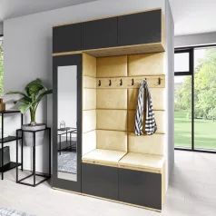   Blum 21 kárpitozott előszobafal tükörrel, artisan/fekete - aqua 22 - egyedi