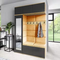   Blum 21 kárpitozott előszobafal tükörrel, artisan/fekete - sárga 26 - egyedi