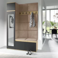   Blum 22 kárpitozott előszobafal tükörrel, artisan/fekete - bézs 04