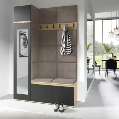   Blum 22 kárpitozott előszobafal tükörrel, artisan/fekete - barna 05