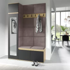   Blum 22 kárpitozott előszobafal tükörrel, artisan/fekete - barna 06