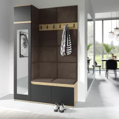   Blum 22 kárpitozott előszobafal tükörrel, artisan/fekete - barna 08