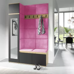   Blum 22 kárpitozott előszobafal tükörrel, artisan/fekete - pink 10 - egyedi
