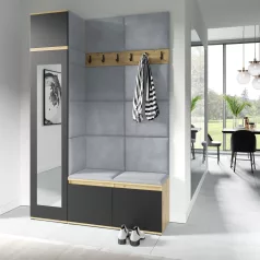   Blum 22 kárpitozott előszobafal tükörrel, artisan/fekete - szürke 14
