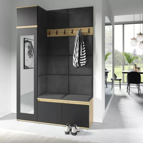 Blum 22 kárpitozott előszobafal tükörrel, artisan/fekete - szürke 15