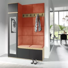   Blum 22 kárpitozott előszobafal tükörrel, artisan/fekete - narancssárga 17 - egyedi