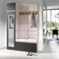   Blum 22 kárpitozott előszobafal tükörrel, artisan/fekete - rózsaszín 19 - egyedi