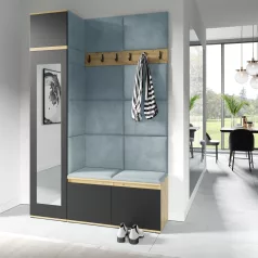   Blum 22 kárpitozott előszobafal tükörrel, artisan/fekete - aqua 22 - egyedi