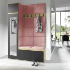 Blum 22 kárpitozott előszobafal tükörrel, artisan/fekete - rózsaszín 23 - egyedi
