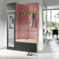   Blum 22 kárpitozott előszobafal tükörrel, artisan/fekete - rózsaszín 23 - egyedi